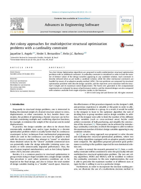 (PDF) Ant colony approaches for multiobjective structural optimization ...