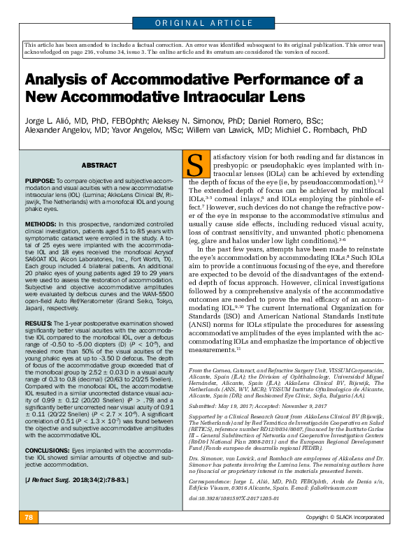 (PDF) Analysis of Accommodative Performance of a New Accommodative ...