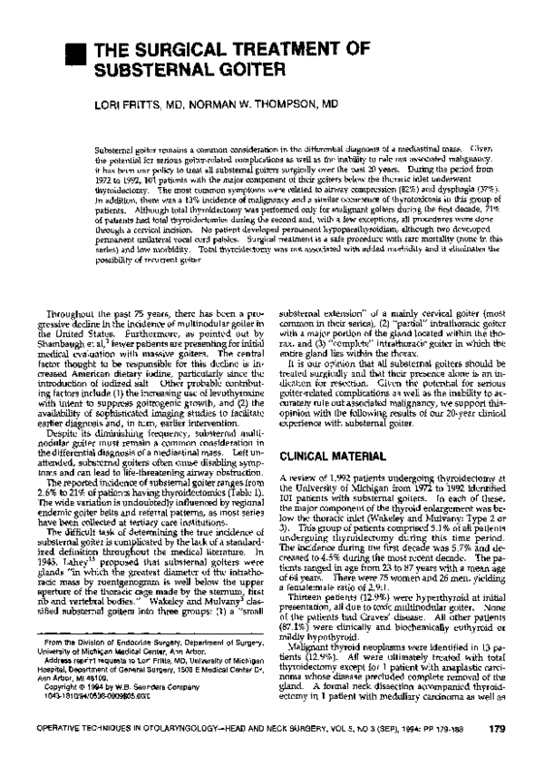 (PDF) The surgical treatment of substernal goiter