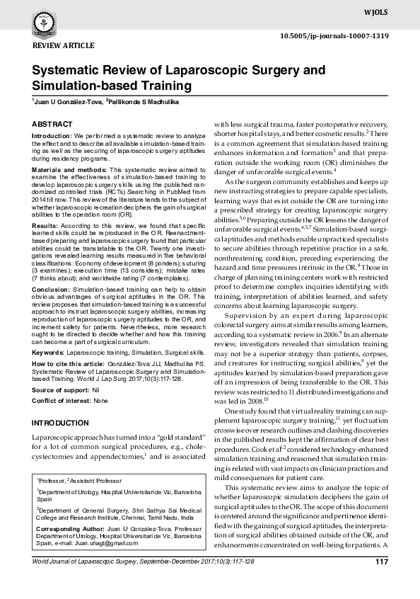 (PDF) Systematic Review of Laparoscopic Surgery and Simulation-based ...