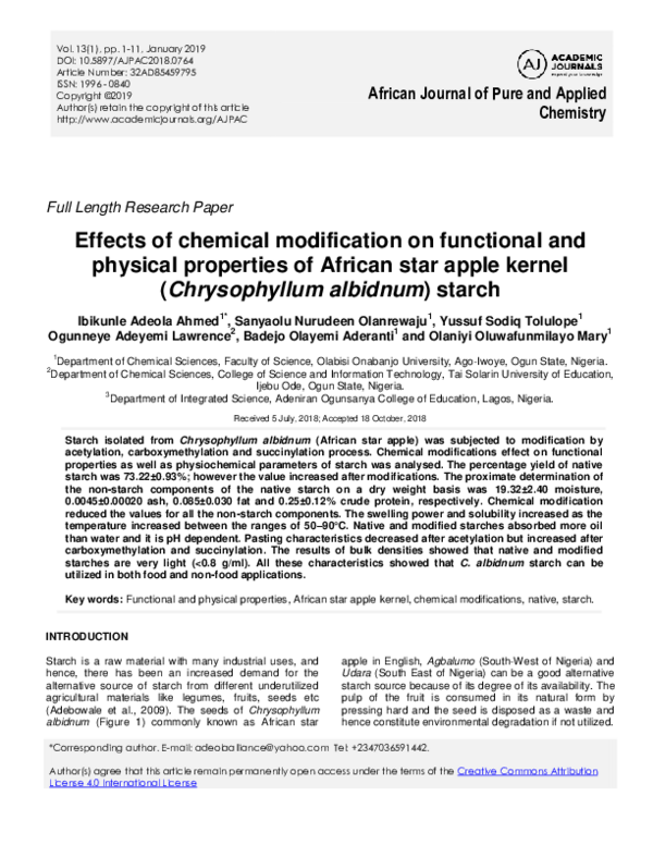 (PDF) Effects of chemical modification on functional and physical ...