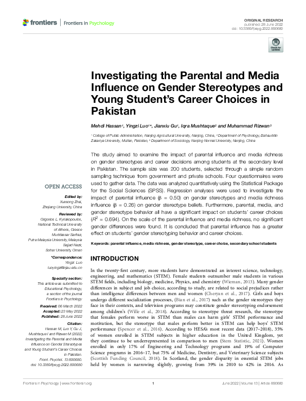 (PDF) Investigating the Parental and Media Influence on Gender ...