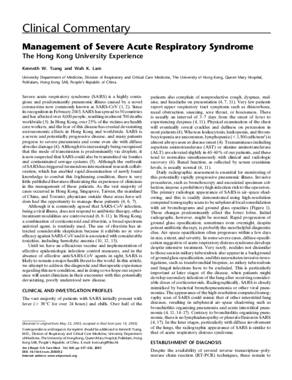 (PDF) Management of Severe Acute Respiratory Syndrome