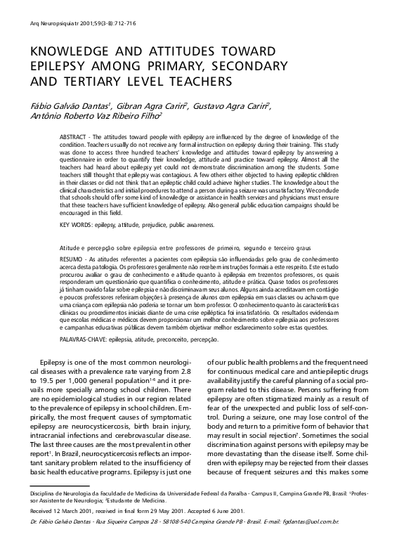 (PDF) Knowledge and attitudes toward epilepsy among primary, secondary ...