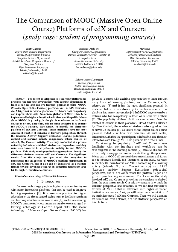 (PDF) The Comparison of MOOC (Massive Open Online Course) Platforms of ...