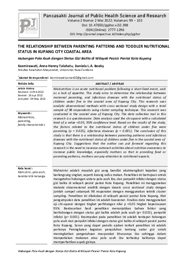 (PDF) The Relationship Between Parenting Patterns and Toddler ...