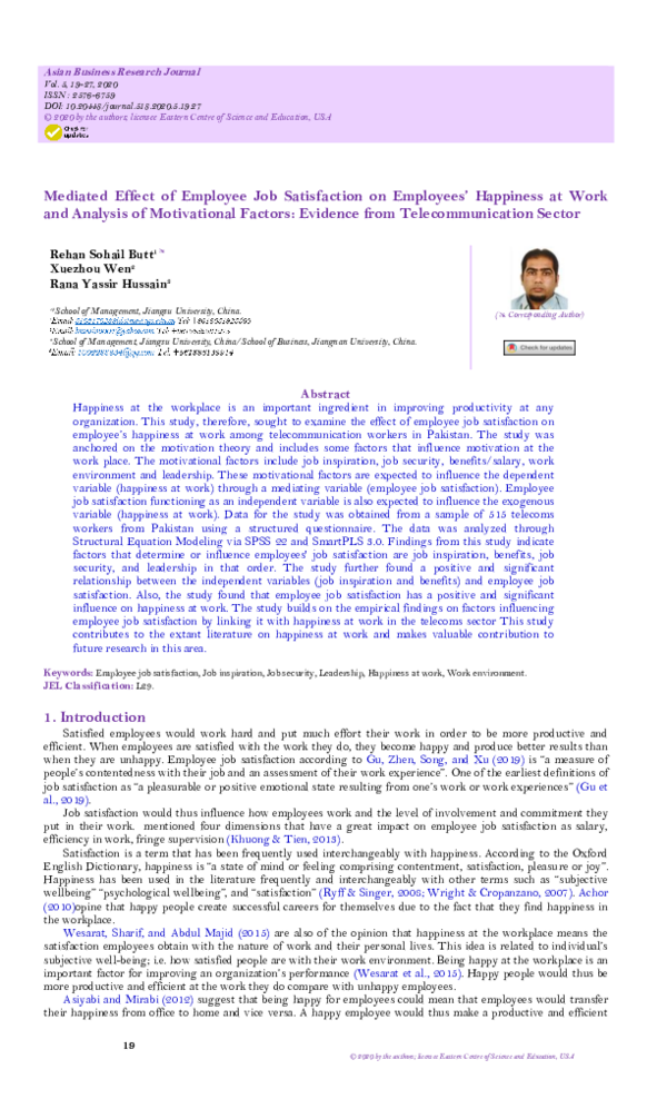 (PDF) Mediated Effect of Employee Job Satisfaction on Employees ...