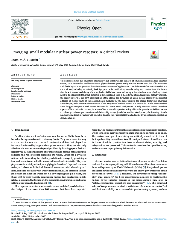 (PDF) Emerging small modular nuclear power reactors: A critical review