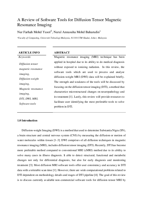 (PDF) A Review of Software Tools for Diffusion Tensor Magnetic ...