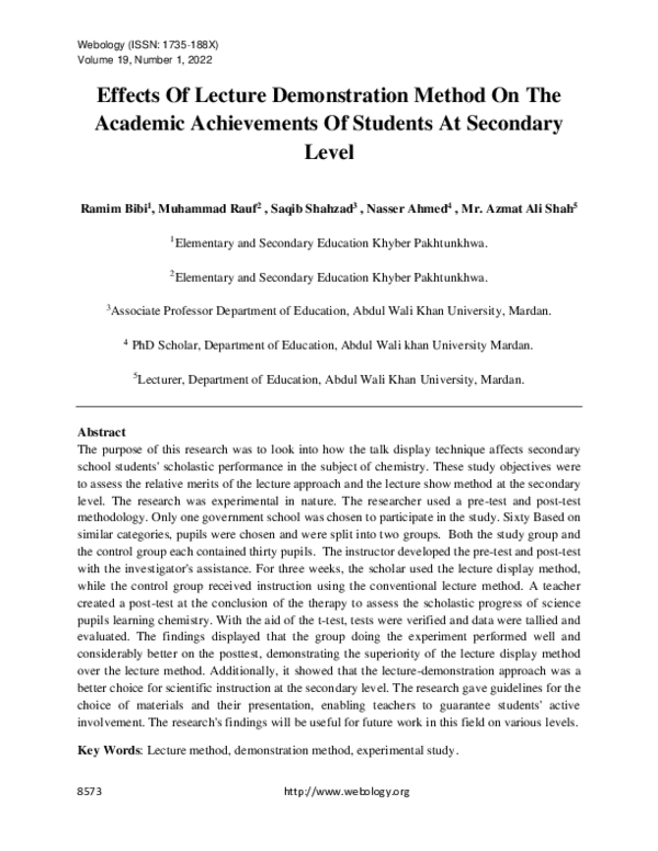 (PDF) Effects Of Lecture Demonstration Method On The Academic ...
