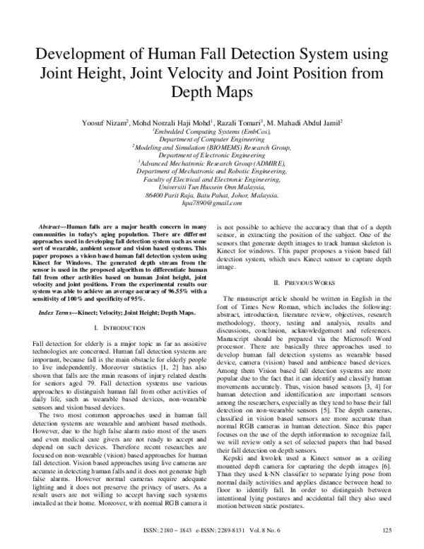 (PDF) Development of Human Fall Detection System using Joint Height ...