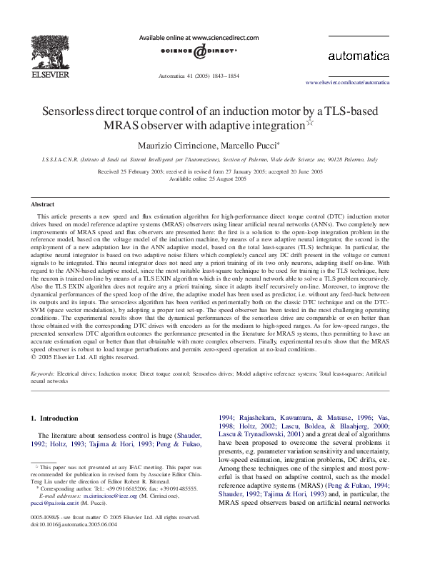 (PDF) Sensorless direct torque control of an induction motor by a TLS ...