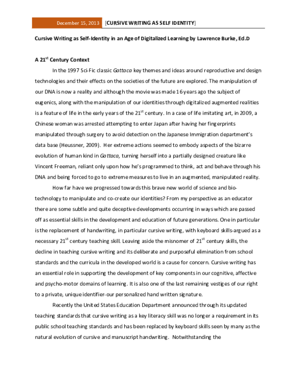 (PDF) Cursive Writing as Self-Identity in an Age of Digitalized Learning by