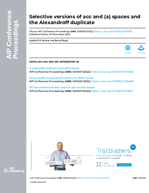 (PDF) Selective versions of acc and (a) spaces and the Alexandroff ...