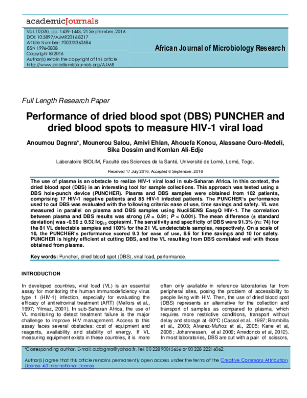 (PDF) Performance of dried blood spot (DBS) PUNCHER and dried blood ...