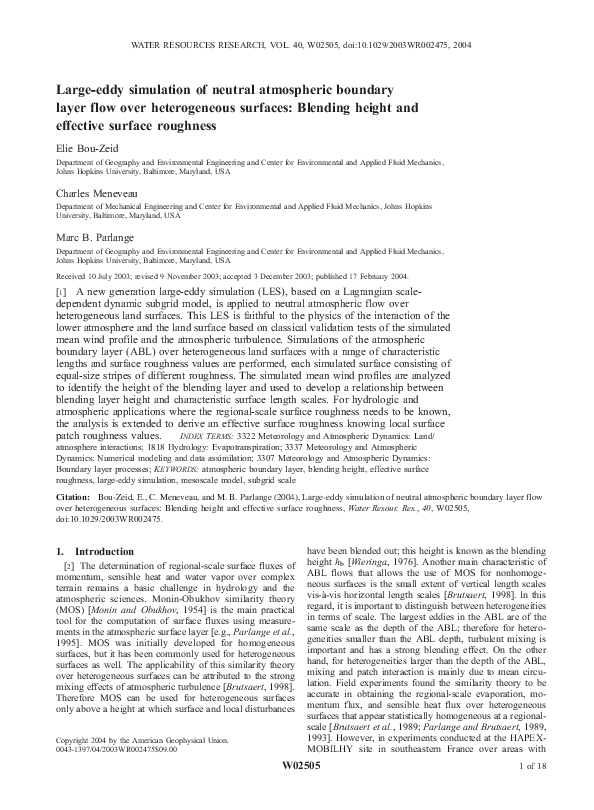 (PDF) Large‐eddy simulation of neutral atmospheric boundary layer flow ...