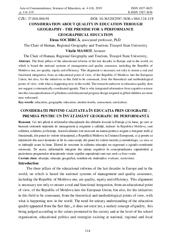 (PDF) Geography-The Premise for a Performance Geographical Education
