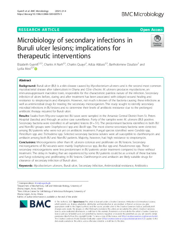 (PDF) Microbiology of secondary infections in Buruli ulcer lesions ...