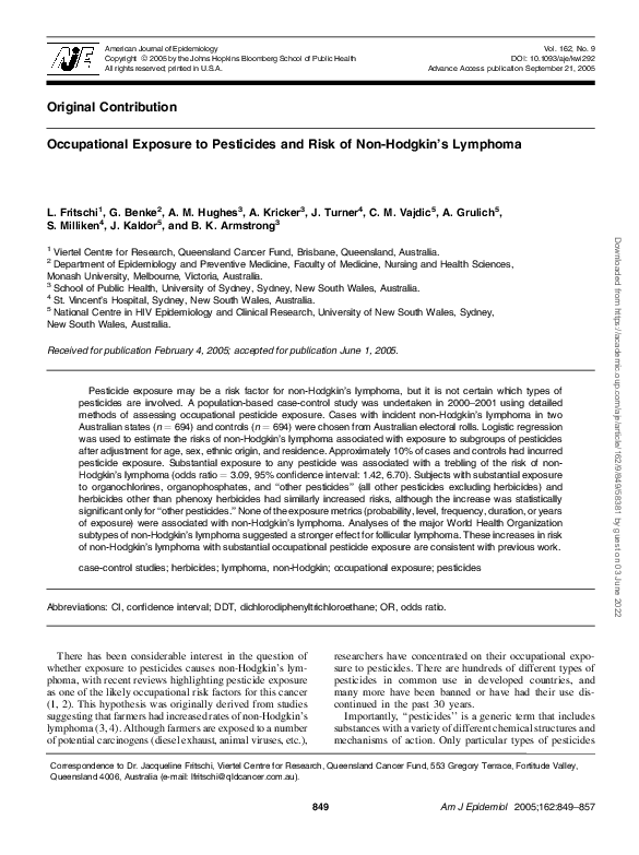 (PDF) Occupational Exposure to Pesticides and Risk of Non-Hodgkin's ...