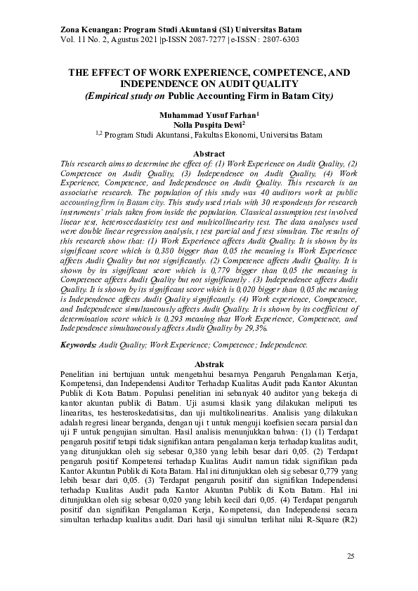 (PDF) The Effect of Work Experience, Competence, and Independence on ...