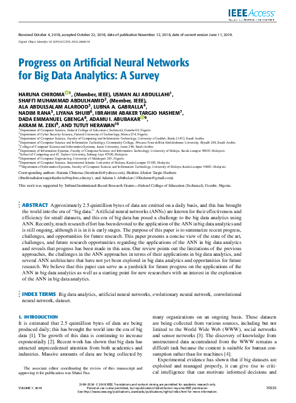(PDF) Progress on Artificial Neural Networks for Big Data Analytics: A ...