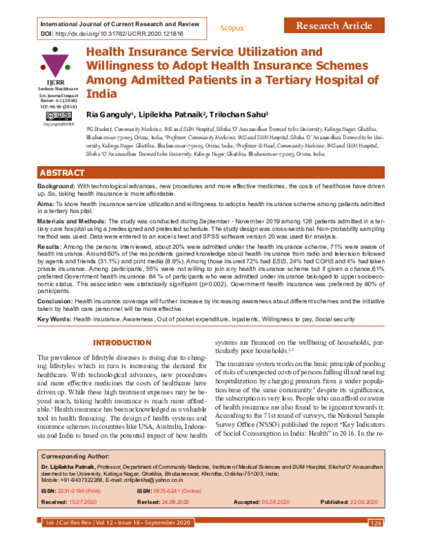 (PDF) Health Insurance Service Utilization and Willingness to Adopt ...