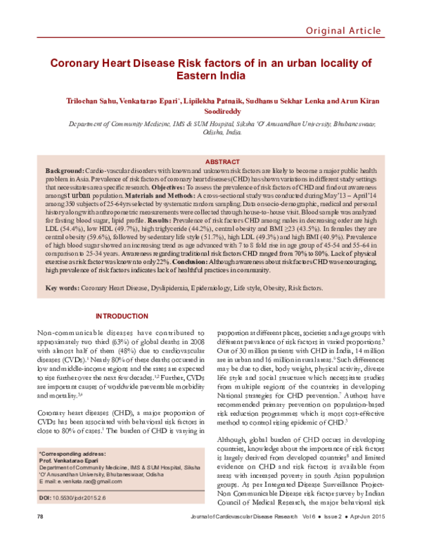 (PDF) Coronary Heart Disease Risk factors of in an urban locality of ...