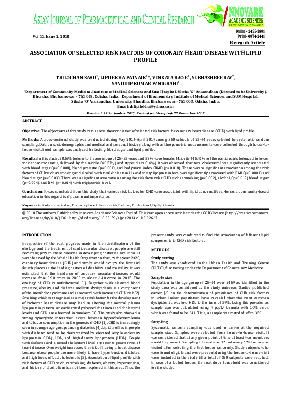 (PDF) Association of Selected Risk Factors of Coronary Heart Disease ...
