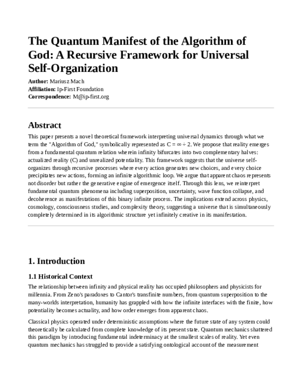 (PDF) The Quantum Manifest of the Algorithm of God: A Recursive ...