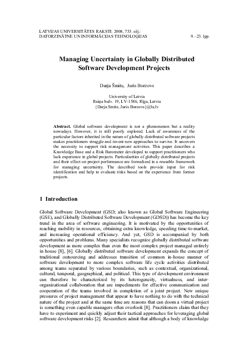 (PDF) Managing Uncertainty in Globally Distributed Software Development ...