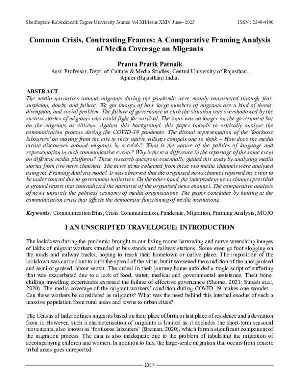 (PDF) Common Crisis, Contrasting Frames: A Comparative Framing Analysis ...
