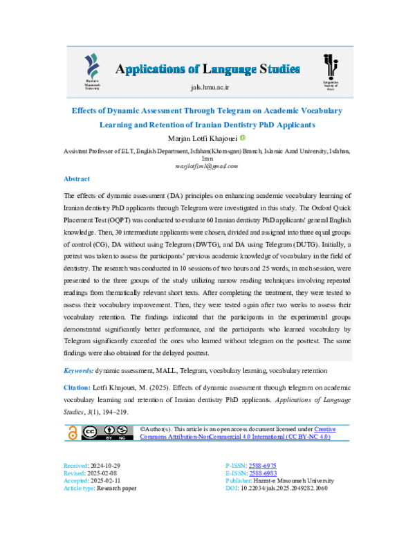 (PDF) Effects of Dynamic Assessment Through Telegram on Academic ...
