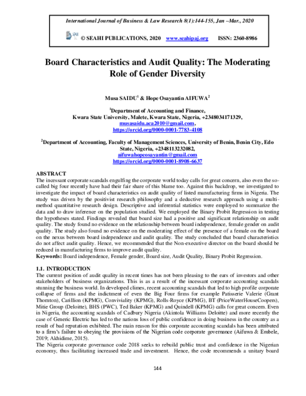 (PDF) Board Characteristics and Audit Quality: The Moderating Role of ...
