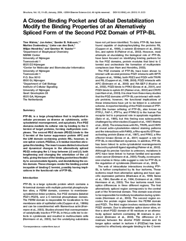 (PDF) A Closed Binding Pocket and Global Destabilization Modify the ...