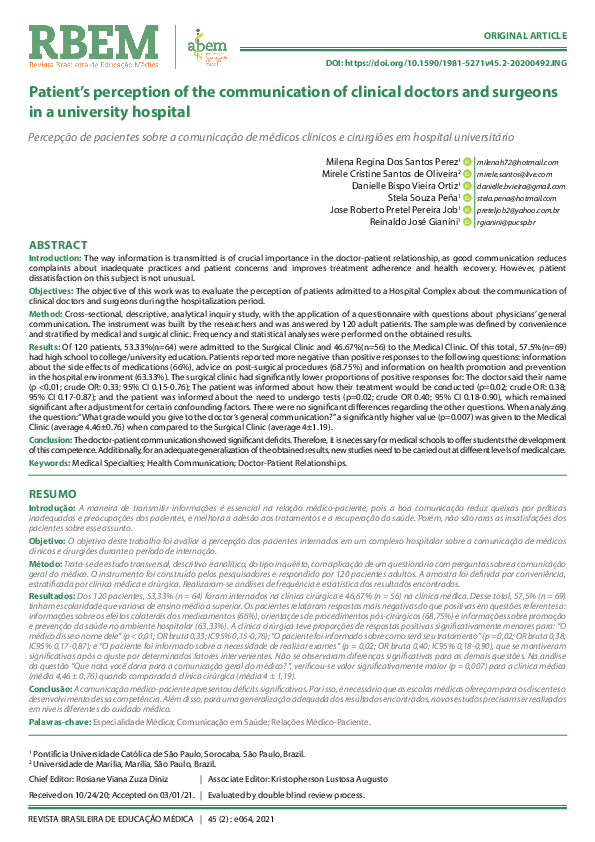 (PDF) Patient’s perception of the communication of clinical doctors and ...