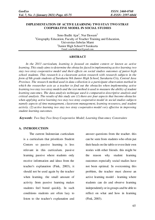 (PDF) Implementation of Active Learning Two Stay Two Stray Cooperative ...