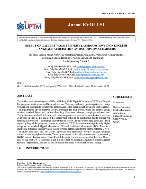 (PDF) EFFECT OF GALLERY WALK FLIPPED CLASSROOM (GWFC) ON ENGLISH ...