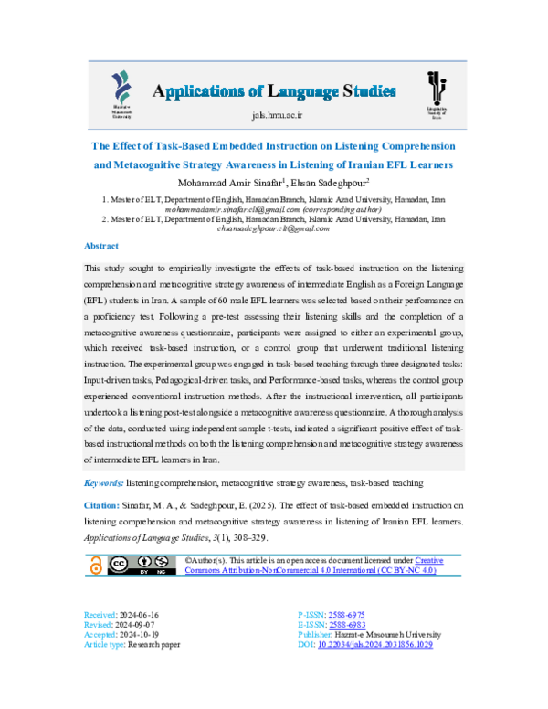 (PDF) The Effect of Task-Based Embedded Instruction on Listening ...