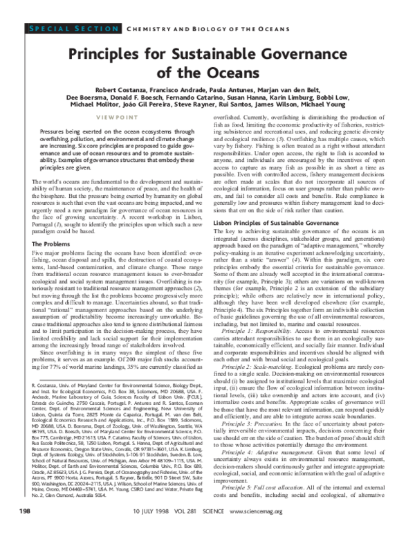 (PDF) Principles for Sustainable Governance of the Oceans
