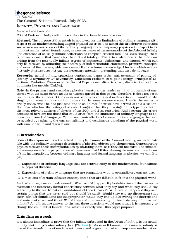 (PDF) Infinity Physics And Language