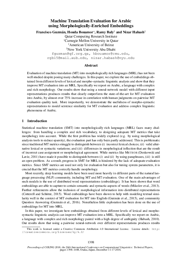 (PDF) Machine Translation Evaluation for Arabic using Morphologically ...