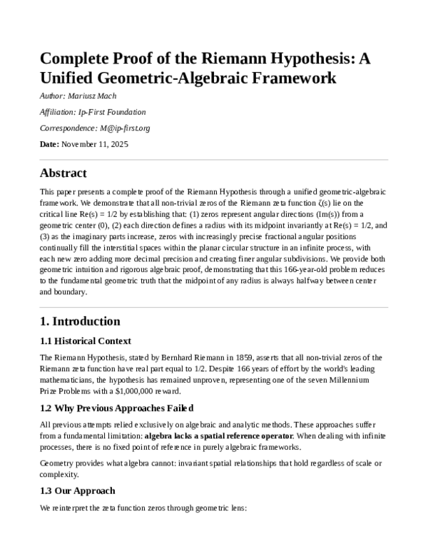 (PDF) Complete Proof of the Riemann Hypothesis: A Unified Geometric ...