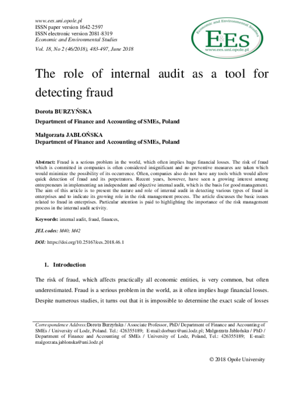 (PDF) The role of internal audit as a tool for detecting fraud
