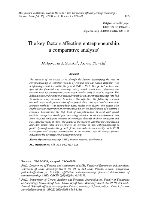 (PDF) The key factors affecting entrepreneurship: a comparative analysis