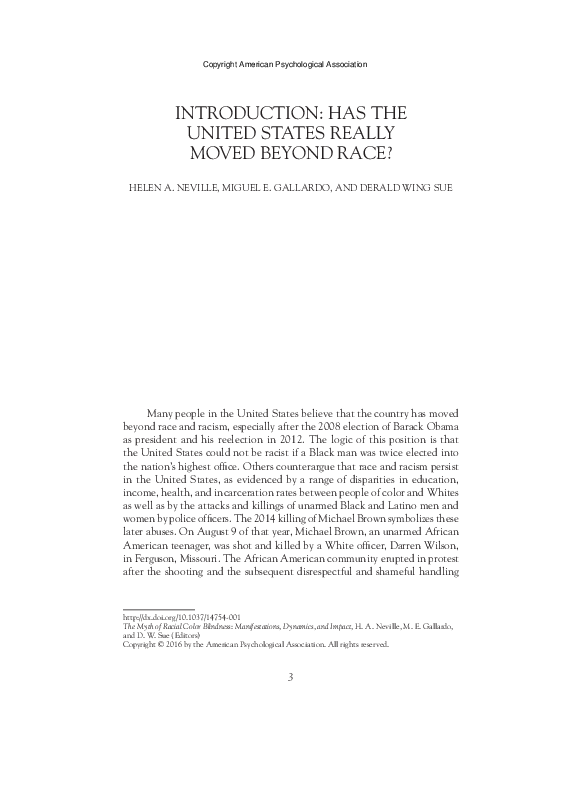 (PDF) Introduction: Has the United States really moved beyond race?