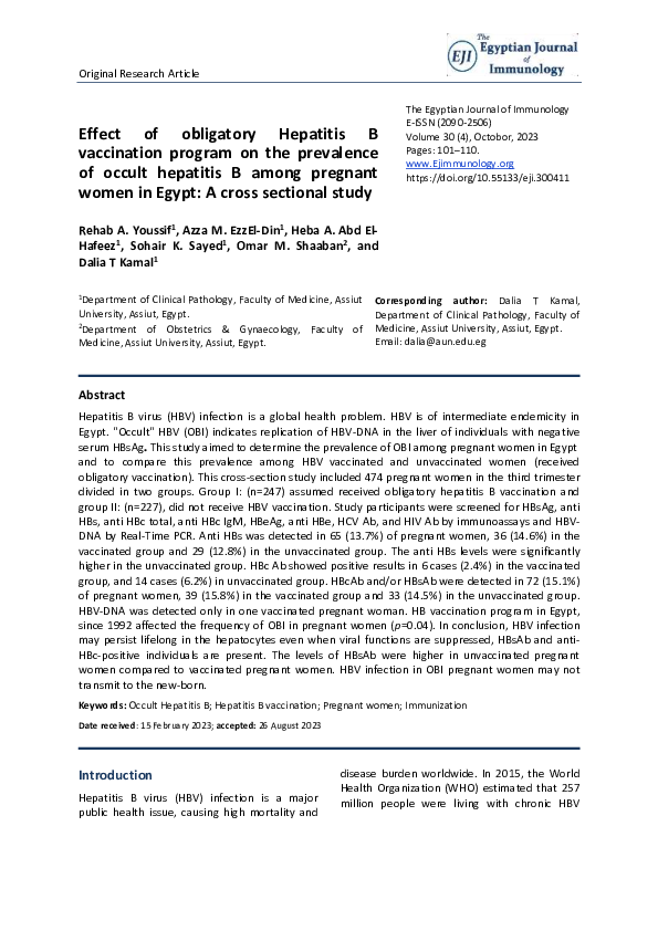 (PDF) Effect of obligatory Hepatitis B vaccination program on the ...