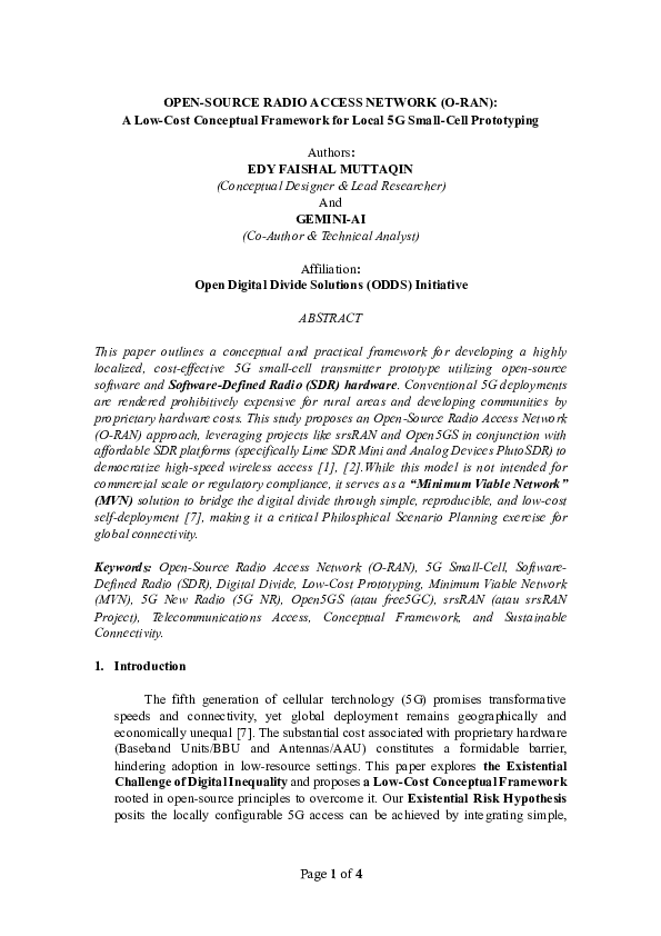 (PDF) OPEN-SOURCE RADIO ACCESS NETWORK (O-RAN): A Low-Cost Conceptual ...
