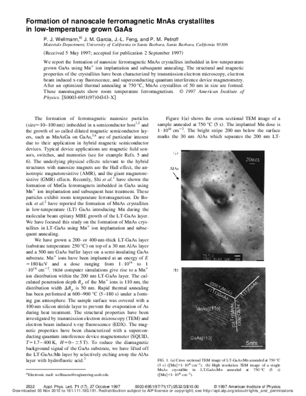 (PDF) Formation of nanoscale ferromagnetic MnAs crystallites in low ...