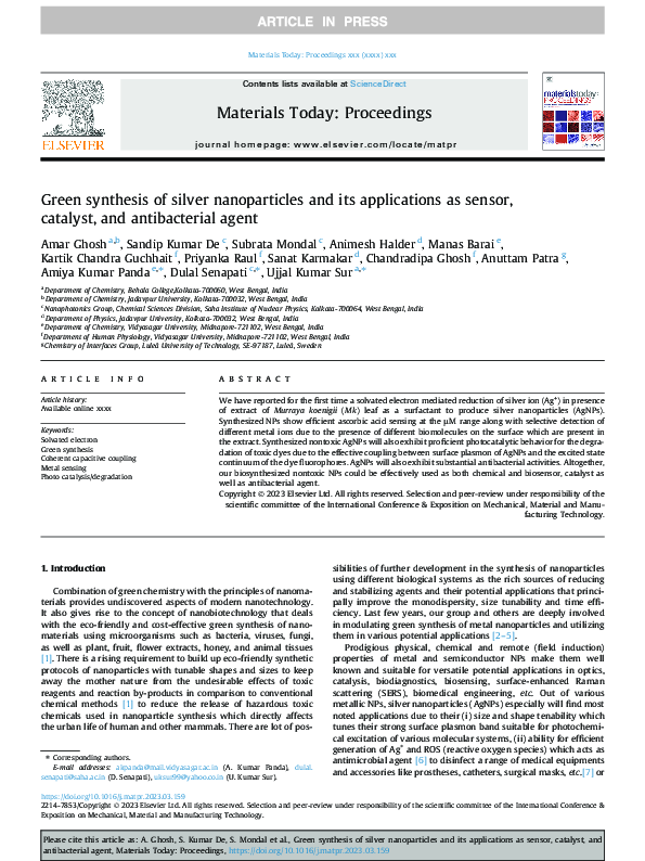 (PDF) Green synthesis of silver nanoparticles and its applications as ...