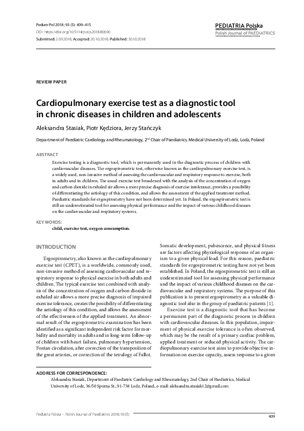 (PDF) Cardiopulmonary exercise test as a diagnostic tool in chronic ...